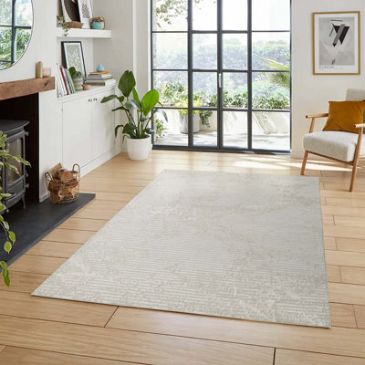 Perla Modern Abstract Linear Living Room Area Rug Metallic Sheen Contemporary Hallway Runner Molten-Beige 200X290 Cm - image 1