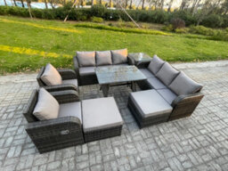 Fimous Outdoor Lounge Sofa Set Wicker Pe Rattan Garden Furniture Set With Dining Table Side Table 2 Big Footstool - thumbnail 2