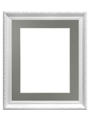 Frames By Post Shabby Chic White Frame With Dark Grey Mount For Image Size 14 X 11 Inch - image 1