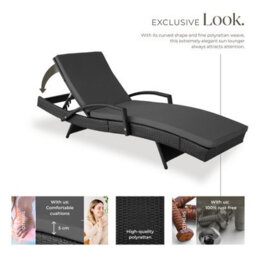 Tectake Océane Aluminum Rattan Sun Lounger - Black - thumbnail 3
