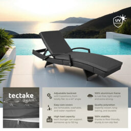 Tectake Océane Aluminum Rattan Sun Lounger - Black - thumbnail 2