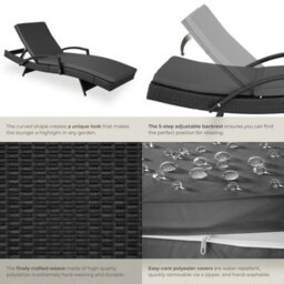 Tectake Océane Aluminum Rattan Sun Lounger - Black - thumbnail 5