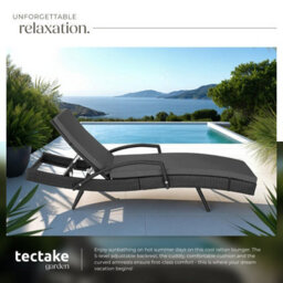 Tectake Océane Aluminum Rattan Sun Lounger - Black - thumbnail 4