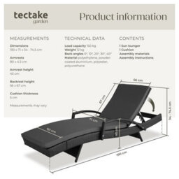 Tectake Océane Aluminum Rattan Sun Lounger - Black - thumbnail 6