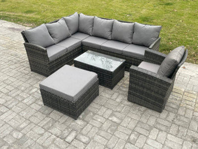Fimous 8 Seater Rattan Lounge Corner Sofa Set Wicker Pe Outdoor Garden Furniture Set With Coffee Table Big Footstool Armchair - image 1
