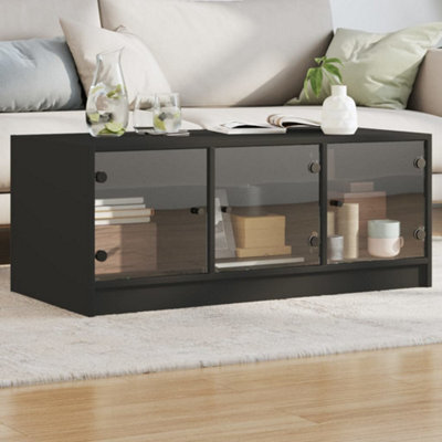 Walplus Coffee Table With Glass Doors Black 102X50X42 Cm - image 1