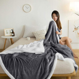 Ameha Grey Sherpa Blanket Soft Plush Skin-Friendly Fleece Throw Thick And Cozy For Sofa Bed And Travel Single 150X200 Cm - thumbnail 2