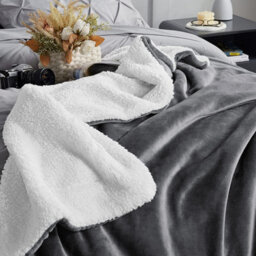Ameha Grey Sherpa Blanket Soft Plush Skin-Friendly Fleece Throw Thick And Cozy For Sofa Bed And Travel Single 150X200 Cm - thumbnail 4
