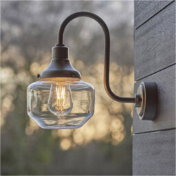 Loops Ip44 Outdoor Wall Light - Brushed Slilver Swan Neck Lamp - Clear Glass Shaped Shade - Garage Porch - thumbnail 4