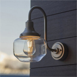 Loops Ip44 Outdoor Wall Light - Brushed Slilver Swan Neck Lamp - Clear Glass Shaped Shade - Garage Porch - thumbnail 3