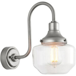 Loops Ip44 Outdoor Wall Light - Brushed Slilver Swan Neck Lamp - Clear Glass Shaped Shade - Garage Porch