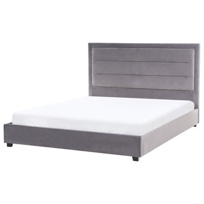 Beliani Bed Velvet Rouen 160 X 200 Cm (Eu King Size) Dark Grey - image 1