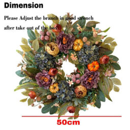 Amorly 50Cm Harvest Front Door Wreath, Hydrangea Peony & Pumpkin Farmhouse Wreath, Thanksgiving Decor, Indoor Outdoor Home Gift - thumbnail 3