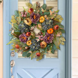 Amorly 50Cm Harvest Front Door Wreath, Hydrangea Peony & Pumpkin Farmhouse Wreath, Thanksgiving Decor, Indoor Outdoor Home Gift - thumbnail 7