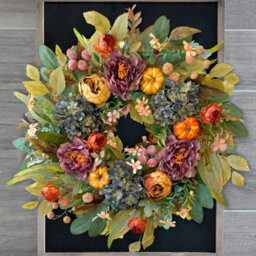 Amorly 50Cm Harvest Front Door Wreath, Hydrangea Peony & Pumpkin Farmhouse Wreath, Thanksgiving Decor, Indoor Outdoor Home Gift - thumbnail 4