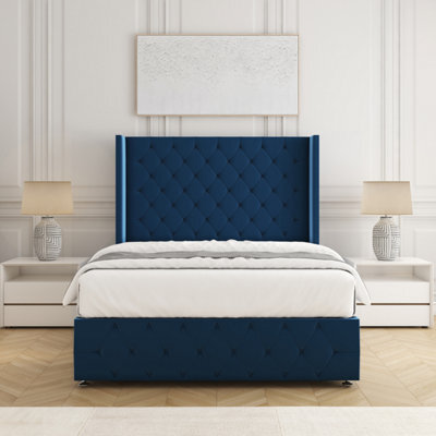 "Bsspoke Ruby Divan Bed Set In Blue Plush Velvet With 54"" Headboard & Footboard Mattress & No Drawers In Double King 4Ft 6Ft" - image 1