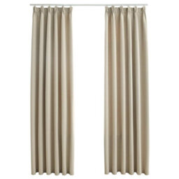 Berkfield Blackout Curtains With Hooks 2 Pcs Beige 140X175 Cm - thumbnail 2