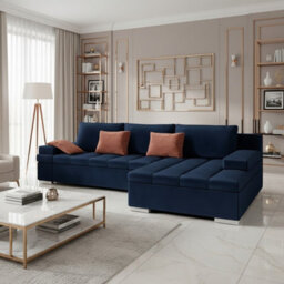 Bangkok Corner Sofa Bed For Living Room With Storage Polyurethane Foam Wave Spring Metal Legs Blue Right - thumbnail 1