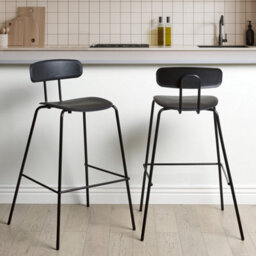 Wyld And Coco Set Of 2 Black Counter-Height Bar Stools With Synthetic Seats And Powder-Coated Iron Legs - thumbnail 2