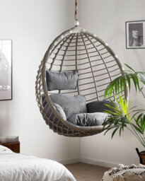 Beliani Hanging Chair Tollo Pe Rattan Grey - thumbnail 2