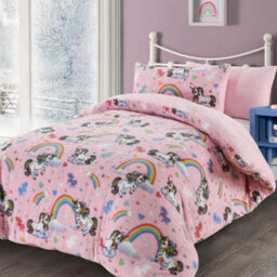 Homes & Linen Teddy Bear Fleece Unicorn Pink Duvet Cover Super Soft Warm Kids Bedding Set