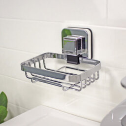 Showerdrape Pushloc Chrome Steel Suction Wall Mounted Soap Basket