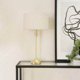 Valuelights Maggie Gold Metal Candlestick Slim Table Lamp With Cream Boucle Drum Lamp Shade And Led Bulb - thumbnail 4