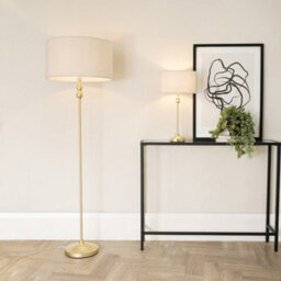 Valuelights Maggie Gold Metal Candlestick Slim Table Lamp With Cream Boucle Drum Lamp Shade And Led Bulb - thumbnail 3
