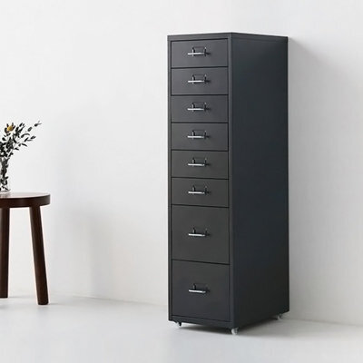 Living And Home Black 109.1Cm H 8 Drawer Metal Movable Office Storage File Cabinet With Wheels - image 1