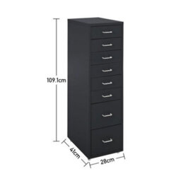Living And Home Black 109.1Cm H 8 Drawer Metal Movable Office Storage File Cabinet With Wheels - thumbnail 9