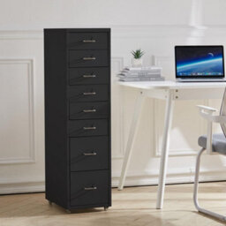 Living And Home Black 109.1Cm H 8 Drawer Metal Movable Office Storage File Cabinet With Wheels - thumbnail 3