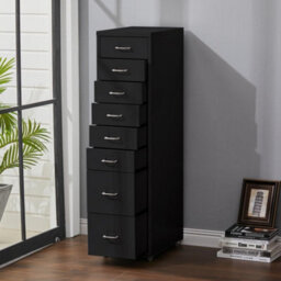 Living And Home Black 109.1Cm H 8 Drawer Metal Movable Office Storage File Cabinet With Wheels - thumbnail 2