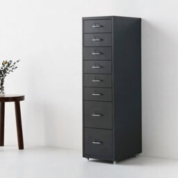 Living And Home Black 109.1Cm H 8 Drawer Metal Movable Office Storage File Cabinet With Wheels - thumbnail 1