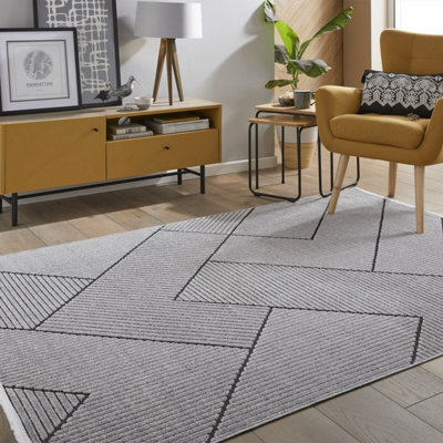 Charcoal Outdoor Rug, Geometric Striped Stain-Resistant Rug For Patio Decks, 3mm Modern Outdoor Area Rug-190Cm X 290Cm - image 1