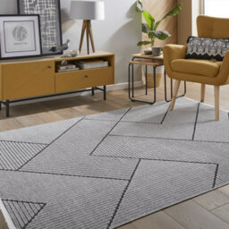 Charcoal Outdoor Rug, Geometric Striped Stain-Resistant Rug For Patio Decks, 3mm Modern Outdoor Area Rug-190Cm X 290Cm - thumbnail 1
