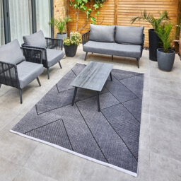 Charcoal Outdoor Rug, Geometric Striped Stain-Resistant Rug For Patio Decks, 3mm Modern Outdoor Area Rug-190Cm X 290Cm - thumbnail 4