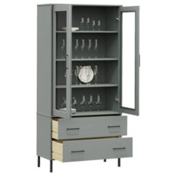 Berkfield Bookcase With Metal Legs Grey 85X35X172.5 Cm Solid Wood Oslo - thumbnail 3