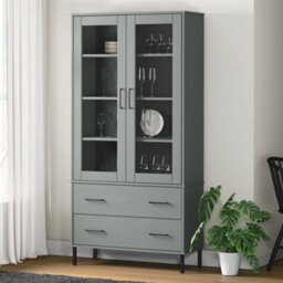 Berkfield Bookcase With Metal Legs Grey 85X35X172.5 Cm Solid Wood Oslo