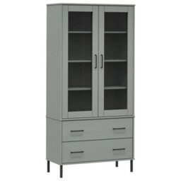 Berkfield Bookcase With Metal Legs Grey 85X35X172.5 Cm Solid Wood Oslo - thumbnail 2