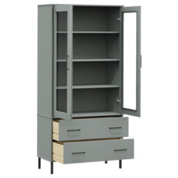 Berkfield Bookcase With Metal Legs Grey 85X35X172.5 Cm Solid Wood Oslo - thumbnail 5