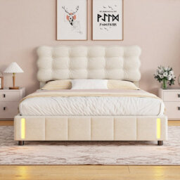 4Ft Ottoman Bed Frame 120X190 With Led Lights,velvet Storage Bed Frame - thumbnail 6