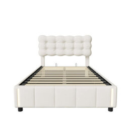 4Ft Ottoman Bed Frame 120X190 With Led Lights,velvet Storage Bed Frame - thumbnail 7