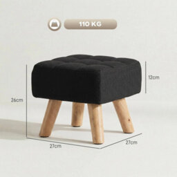 Modern Footstool, Fabric Foot Rest With Rubber Wood Legs - thumbnail 2