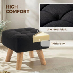 Modern Footstool, Fabric Foot Rest With Rubber Wood Legs - thumbnail 5