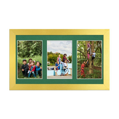 AK Frames 40X20Cm Gold Modern Multi Photo Frame With Emerald Mount - Holds 3 Apertures (3X) 6X4 Photos - image 1