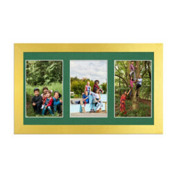 AK Frames 40X20Cm Gold Modern Multi Photo Frame With Emerald Mount - Holds 3 Apertures (3X) 6X4 Photos