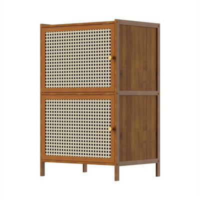 2-Tier Bookcase Shelf Rattan Doors Bamboo Storage - image 1