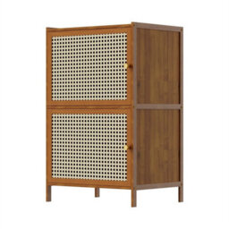 2-Tier Bookcase Shelf Rattan Doors Bamboo Storage - thumbnail 1