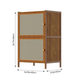 2-Tier Bookcase Shelf Rattan Doors Bamboo Storage - thumbnail 2