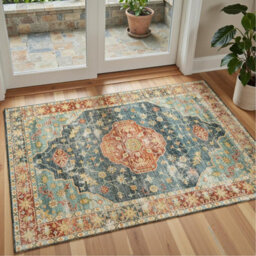 Decoranddecor Rug, Washable Rugs, Bedroom Kitchen Rugs, 80X150Cm, Non-Slip, Pet Friendly, Low Pile, Persian Rug - Avenza - thumbnail 1